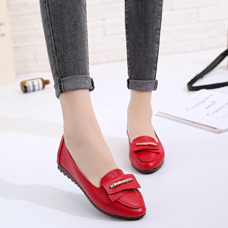 珍妮公主豆豆鞋女韩版平底尖头休闲鞋蝴蝶结浅口懒人单鞋开车鞋