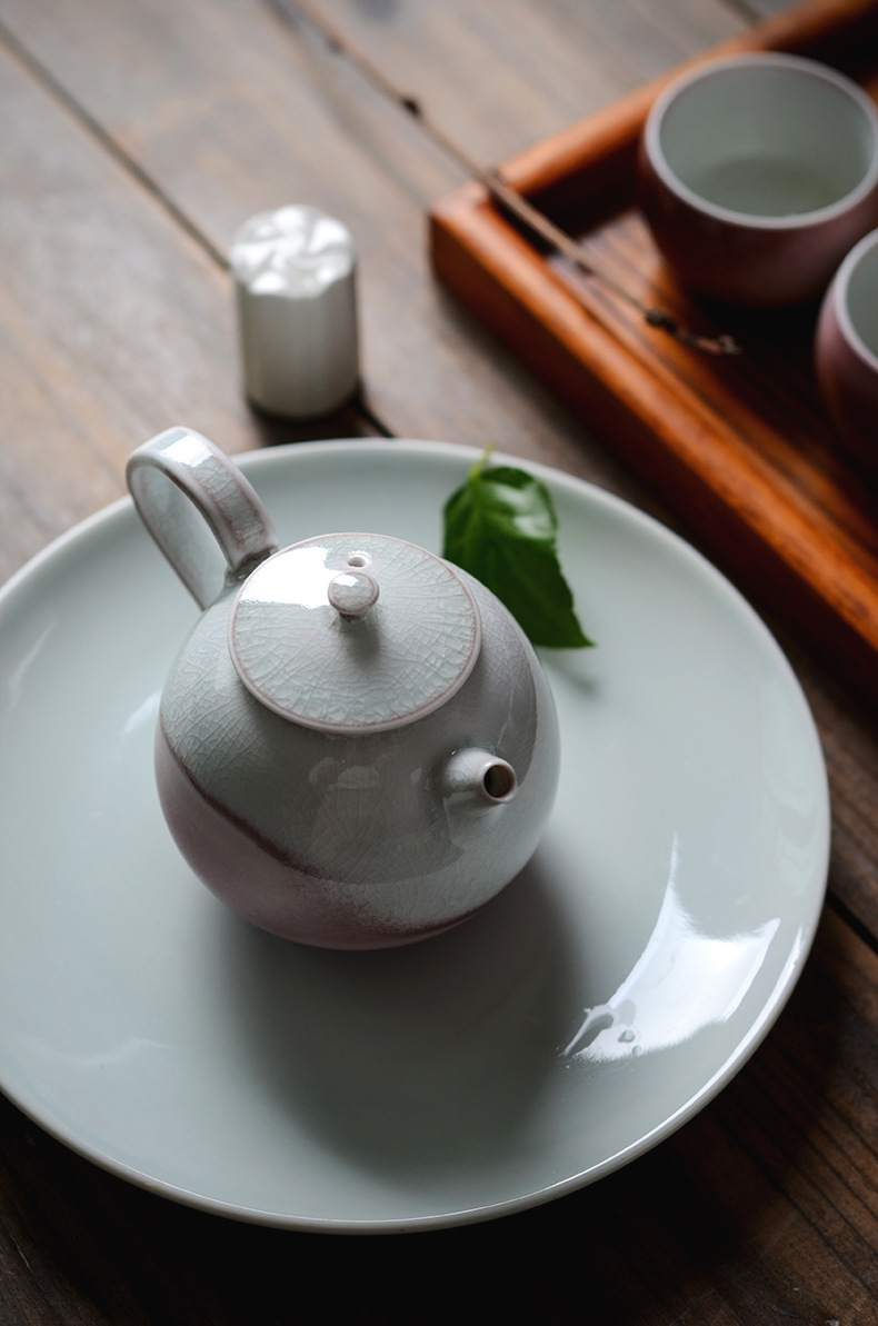 孤品苏打烧复古手工壶单壶素红窑变开片纹结晶泡茶壶陶瓷功夫茶器