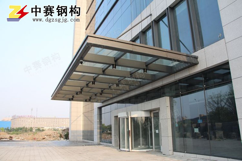 安装钢结构玻璃雨棚支架过道钢化夹胶玻璃棚办公楼大门钢梁架棚