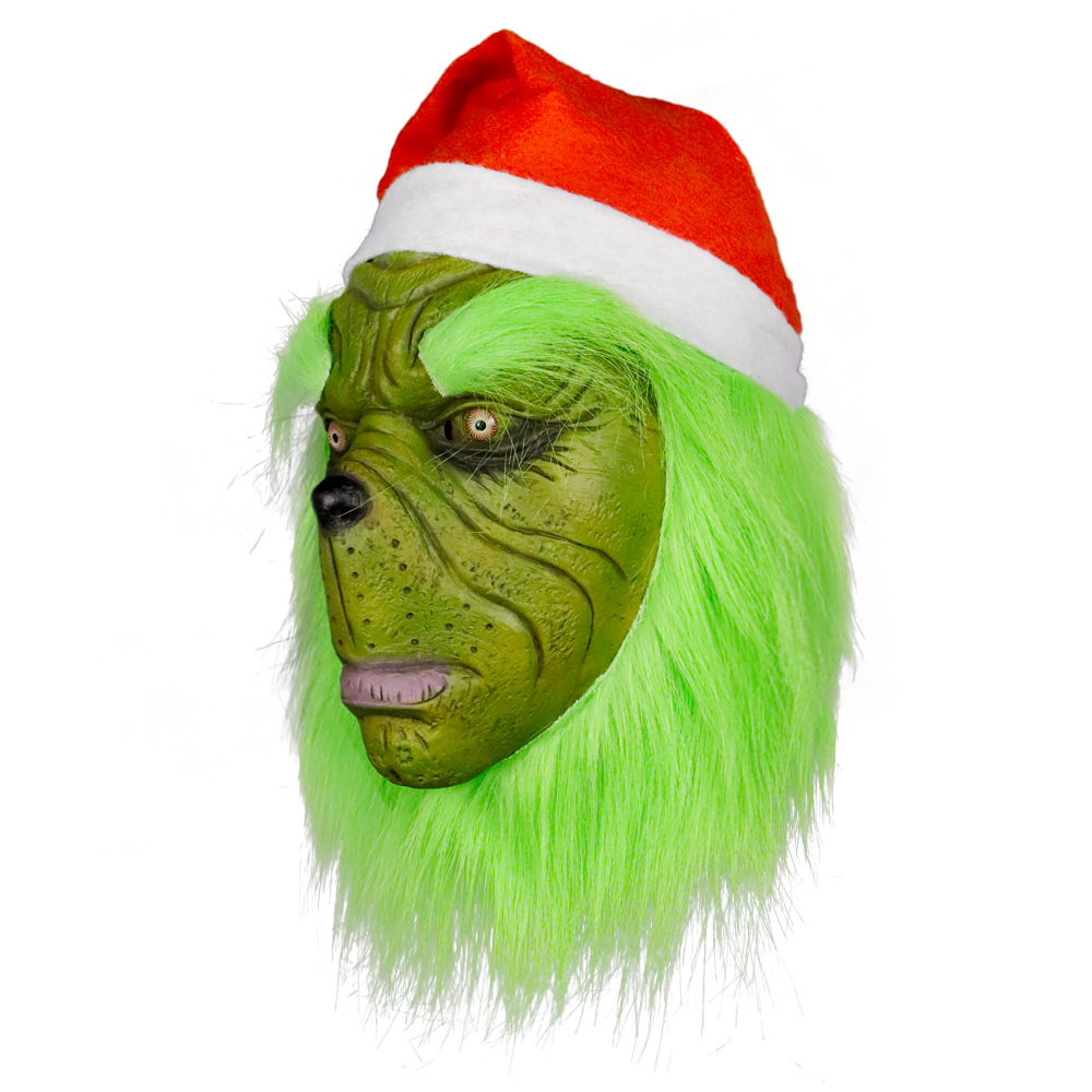 圣诞怪杰面具绿毛怪格林奇头套万圣节舞会派对影视周边cos表演玩