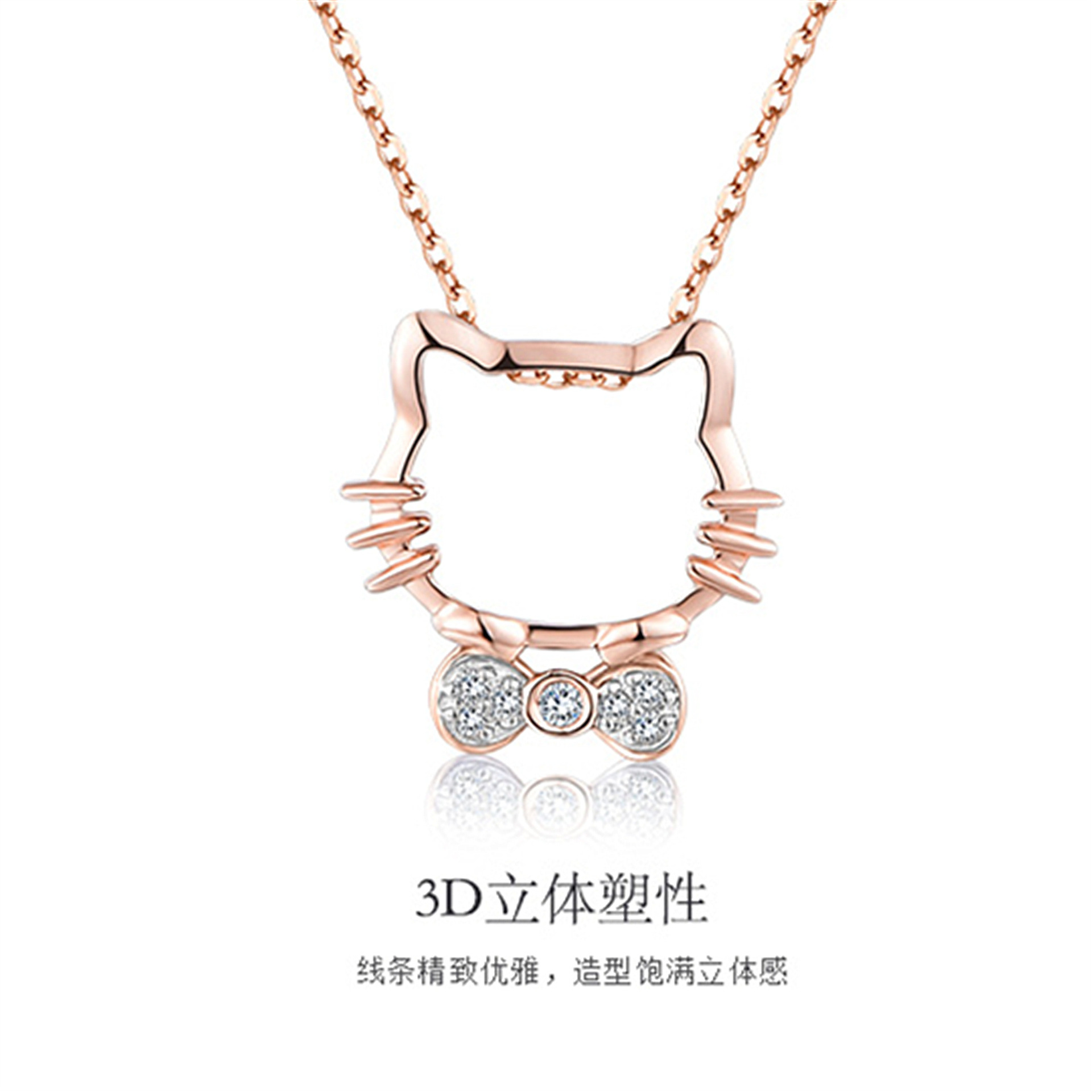 热卖微镶18k漫画猫项链 韩版卡通配饰品 镂空kitty猫咪吊坠项坠