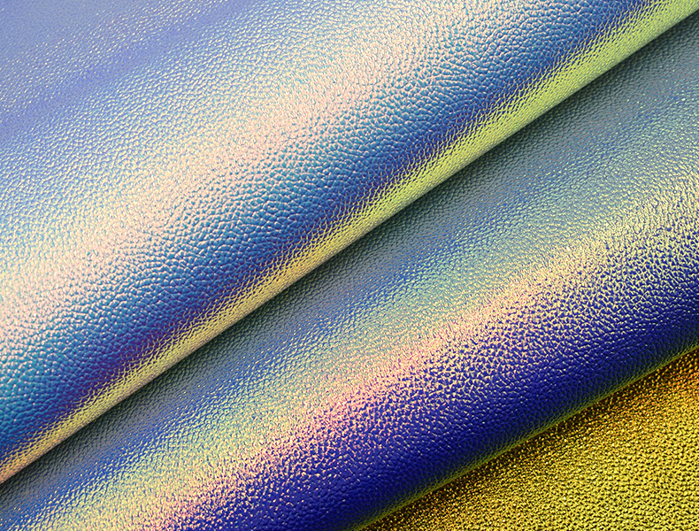 镭射幻彩荔枝纹pu皮革彩虹色荔枝纹人造革化妆包袋收纳包面料现货