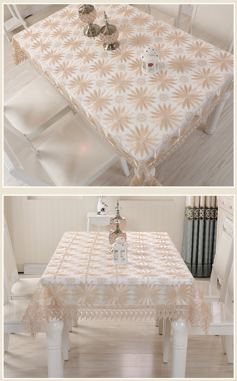 欧式简约蕾丝刺绣玻璃纱水溶餐桌布 多用防尘罩茶几台布厂家批发
