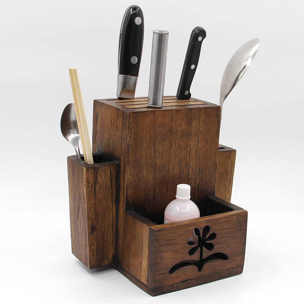 泰国实木多功能刀架 厨房用品竖放木刀座刀具收纳架 木刀架置物