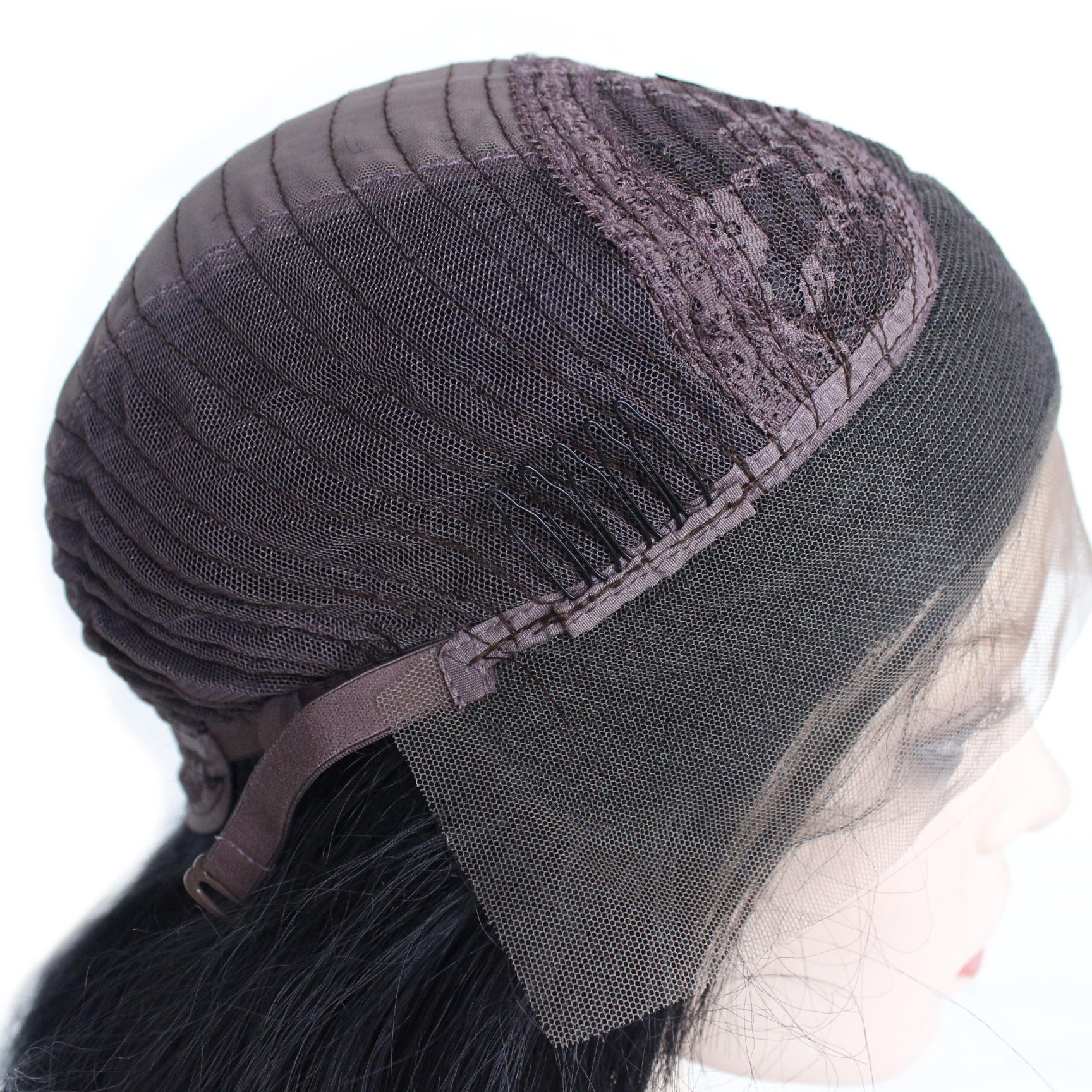 厂家欧美流行黑色中分娃娃发长直发头套化纤前蕾丝半手钩假发