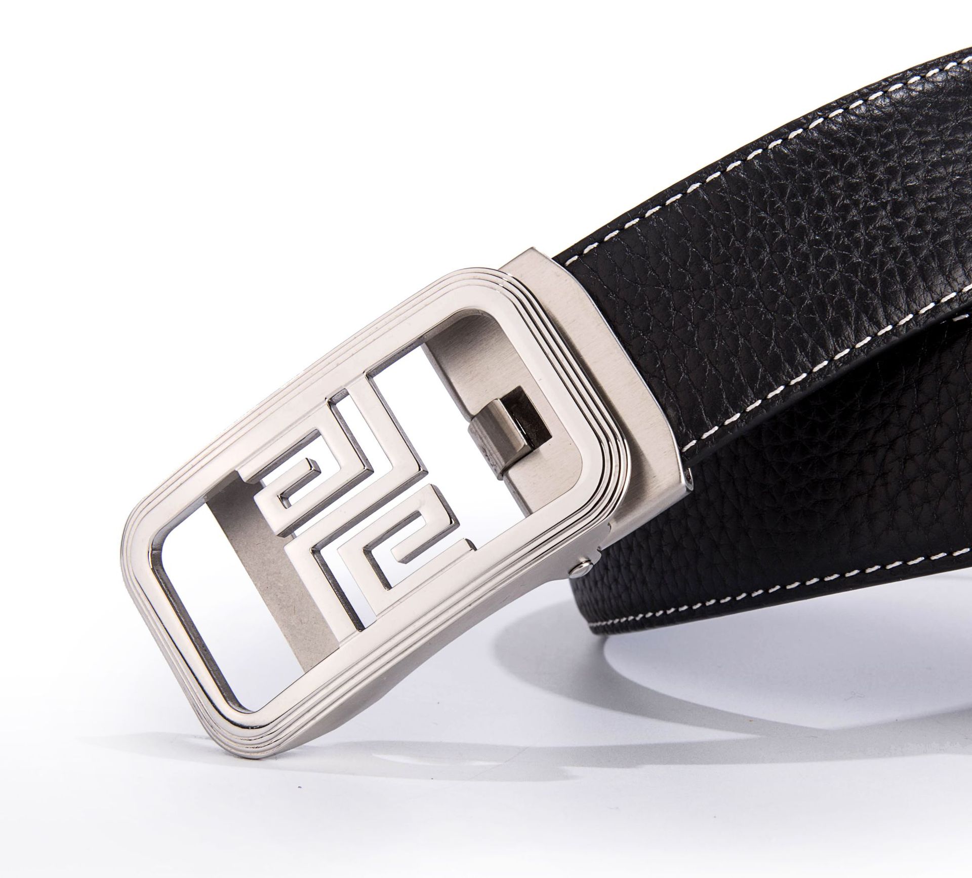 男士不锈钢扣头真皮腰带 原版荔枝纹进口头层牛皮自动扣皮带