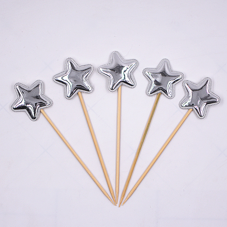 Cake Decorative Planting Flags Mirror Highlight PU Leather Five-Pointed Star Love Dessert Table Cake Flag Toothpick Inserts 5 Pieces