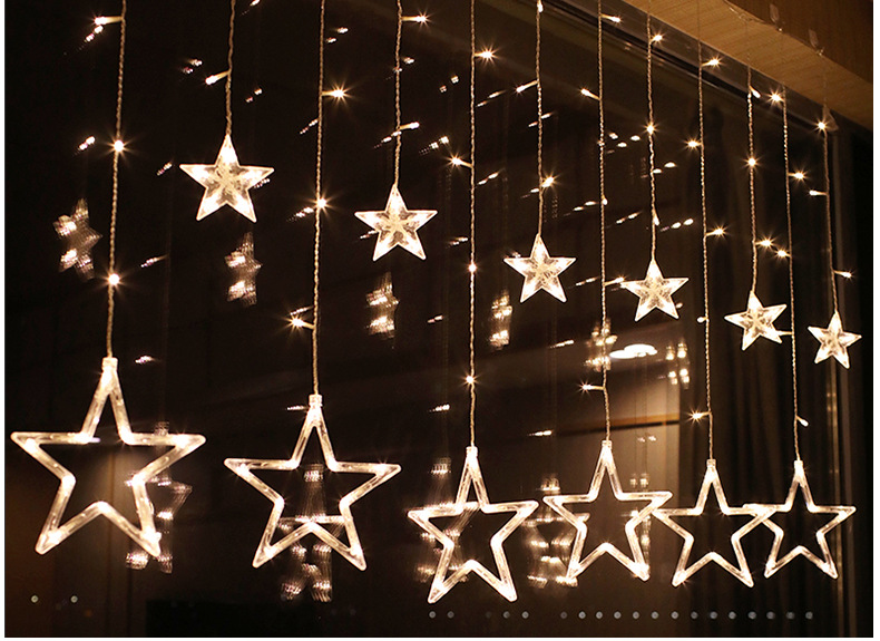 时尚小清新卧室窗帘星星灯 节日led彩灯月亮ins爱心窗帘装饰灯