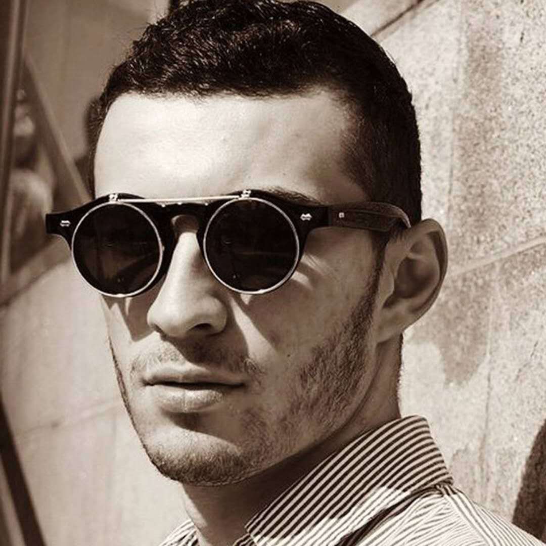 新款蒸汽朋克太阳镜 欧美潮流双层翻盖太阳眼镜 时尚网红搞怪墨镜