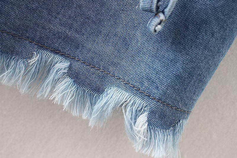 2018修身显瘦v领气眼毛边吊带牛仔和服裹身连衣裙女 8558