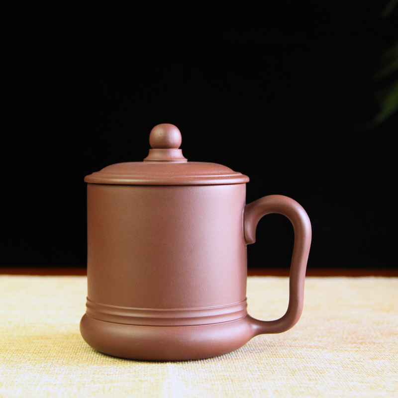 吉品原宜兴紫砂盖杯全手工功夫茶杯原矿紫泥带盖女士款玲珑紫砂杯