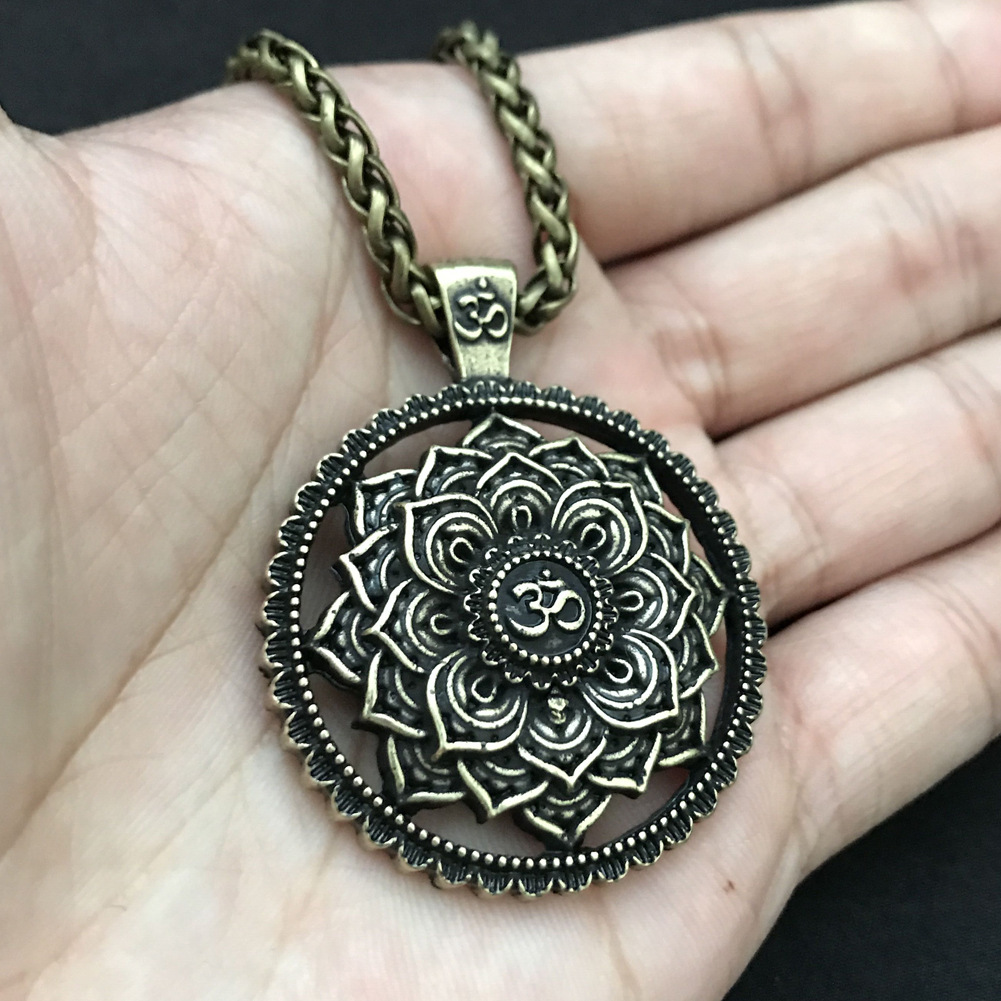 印度神话古印度曼荼罗花形项链曼荼罗吊坠禅宗瑜伽om项链饰品批发
