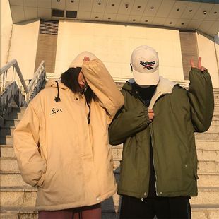 情侣装冬装新款韩版羊羔毛连帽棉衣外套女冬季学生宽松棉袄棉服潮