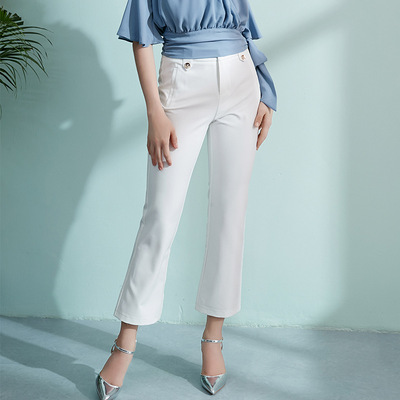 白色微喇叭裤女2018夏季新款韩版ol通勤风高腰修身职业西裤长裤