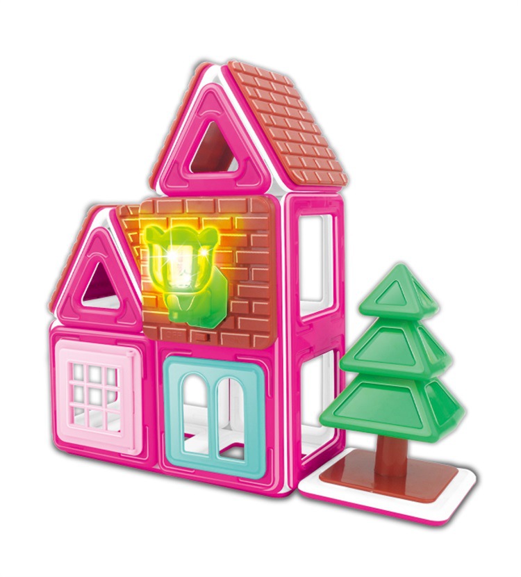 儿童益智磁力积木玩具 百变自装拼装趣味粉色小屋磁力片积木26pcs