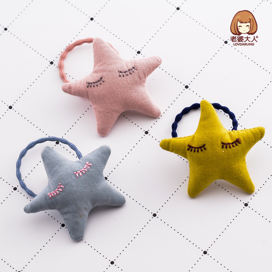 老婆大人韩版布艺五角星棉布麻布手工公仔儿童发圈皮筋发饰品批发