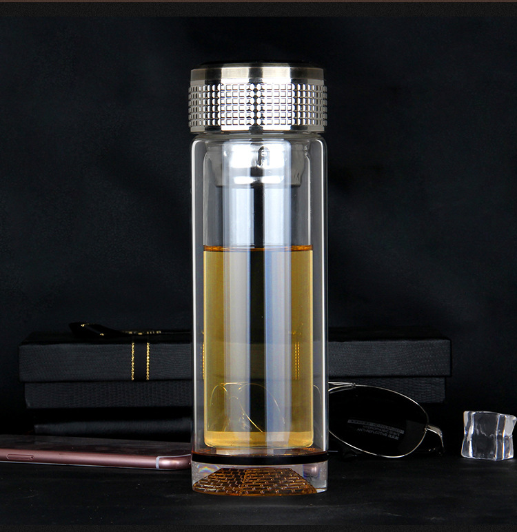 厂家批发办公室水杯加厚底茶杯水晶杯礼品杯耐热商务双层玻璃杯