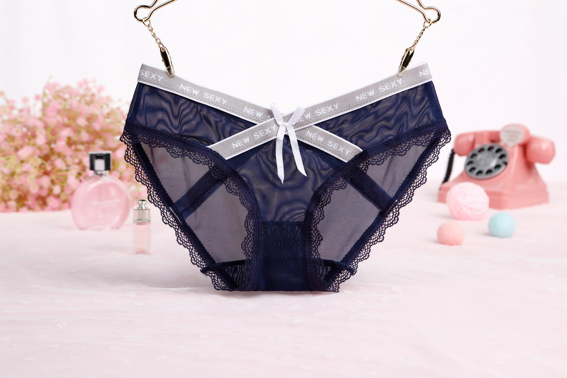 厂家批发刺绣网纱蕾丝性感透明女士内裤低腰棉裆女士三角裤头855