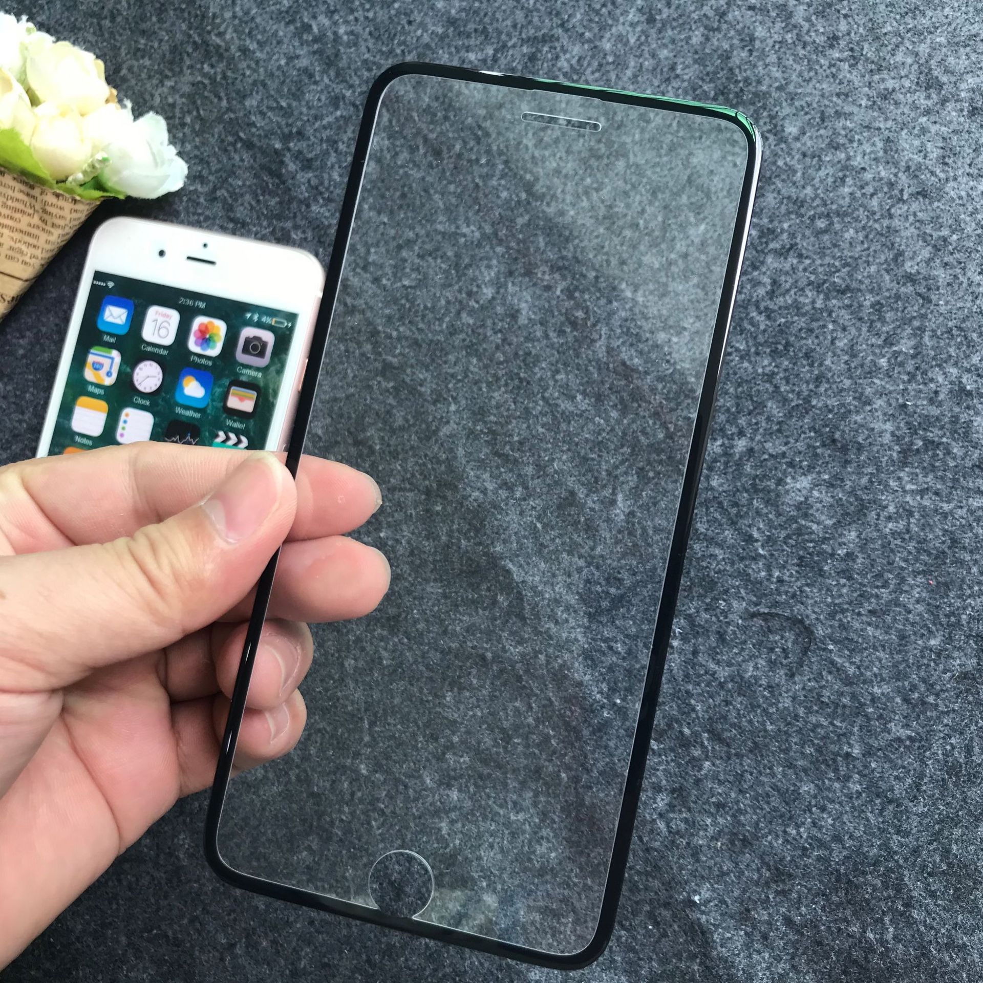 ktiphone7钢化玻璃a59水果r9s卡通苹果6紫蓝光软边r11plus不碎边