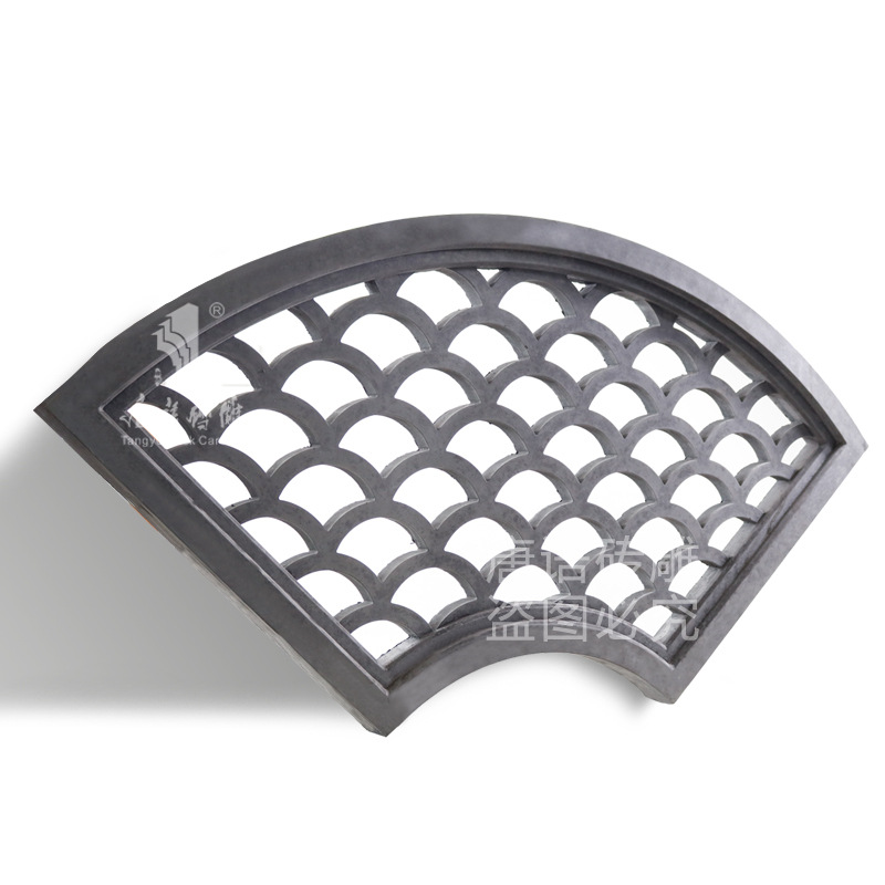 新品唐语砖雕 中式青砖古镇别墅墙面装饰单面漏窗1.2m扇形镂空窗