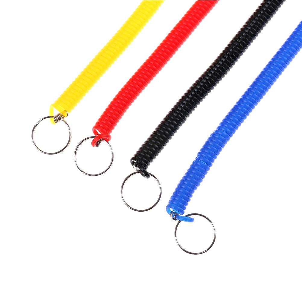 彩色黑色加粗加长弹簧绳带钥匙扣挂件 塑料p字扣伸缩绳挂绳钥匙扣