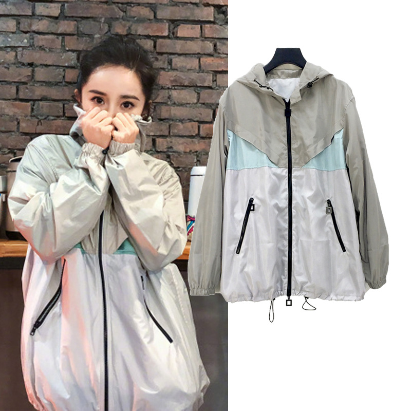 杨幂明星同款冲锋衣休闲连帽短风衣春秋外套时尚大码夹克上衣