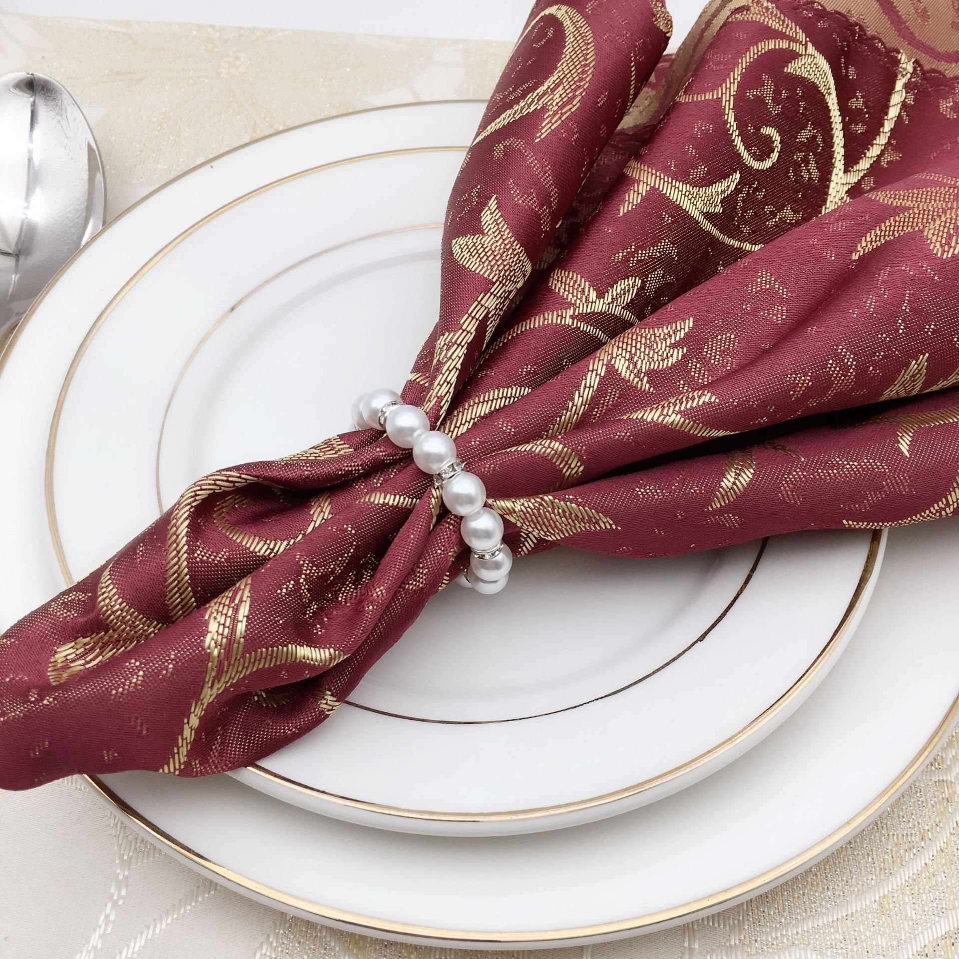 现货酒店手工串珠弹力珍珠餐巾环餐巾扣餐巾圈口布圈批发