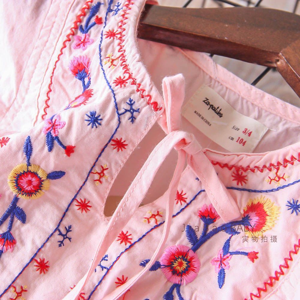 320825-2018春3色入女童绣花系带流苏童连衣裙童装批发1.