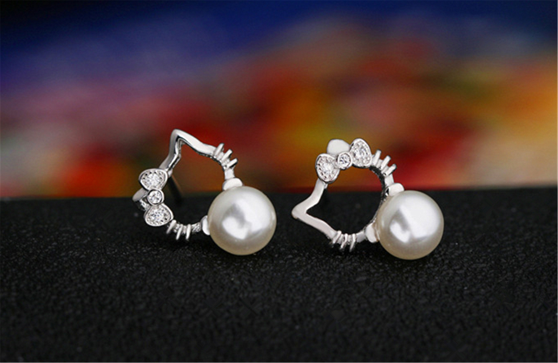 金珍华气质女饰品批发卡通猫耳钉猫蒂钉耳嘉凯珠镀银耳饰品韩版