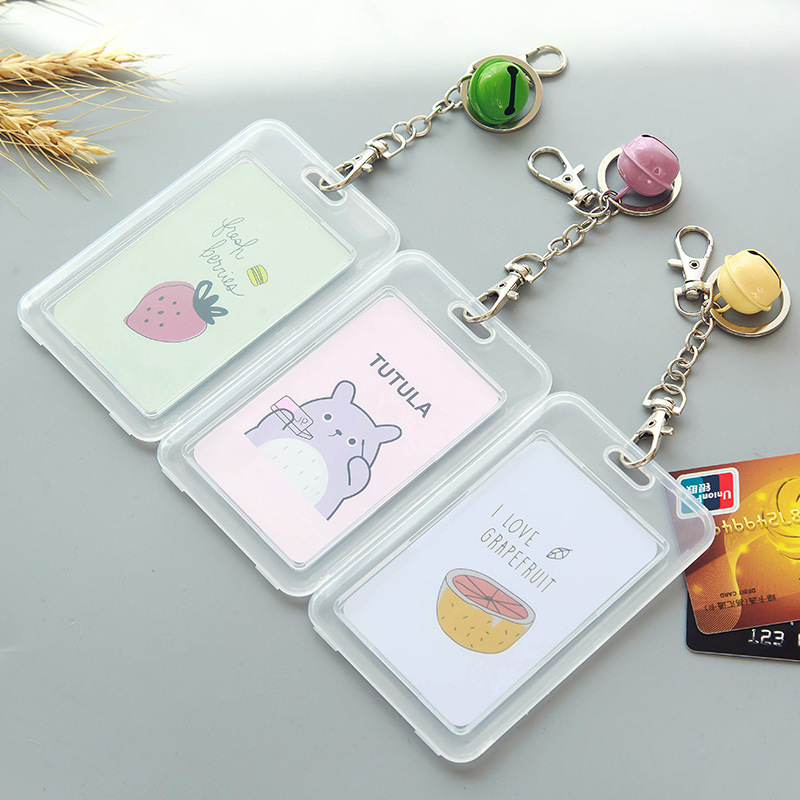 简约透明铃铛卡套 学生公交卡饭卡保护套 可爱钥匙扣卡套