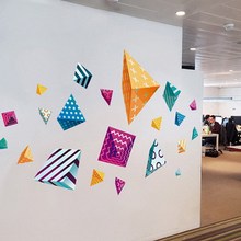 创意彩色三角花纹自粘墙贴画 家居办公室可移除装饰贴纸XH9302