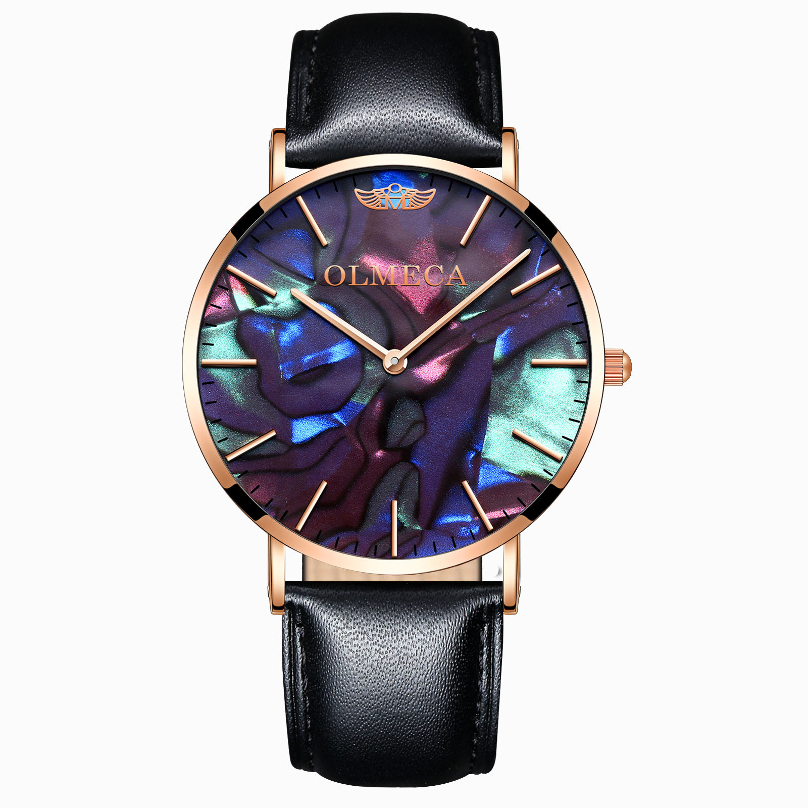 olmeca鲍鱼面钢壳网带男士手表休闲时尚两针石英表皮带机械表定制