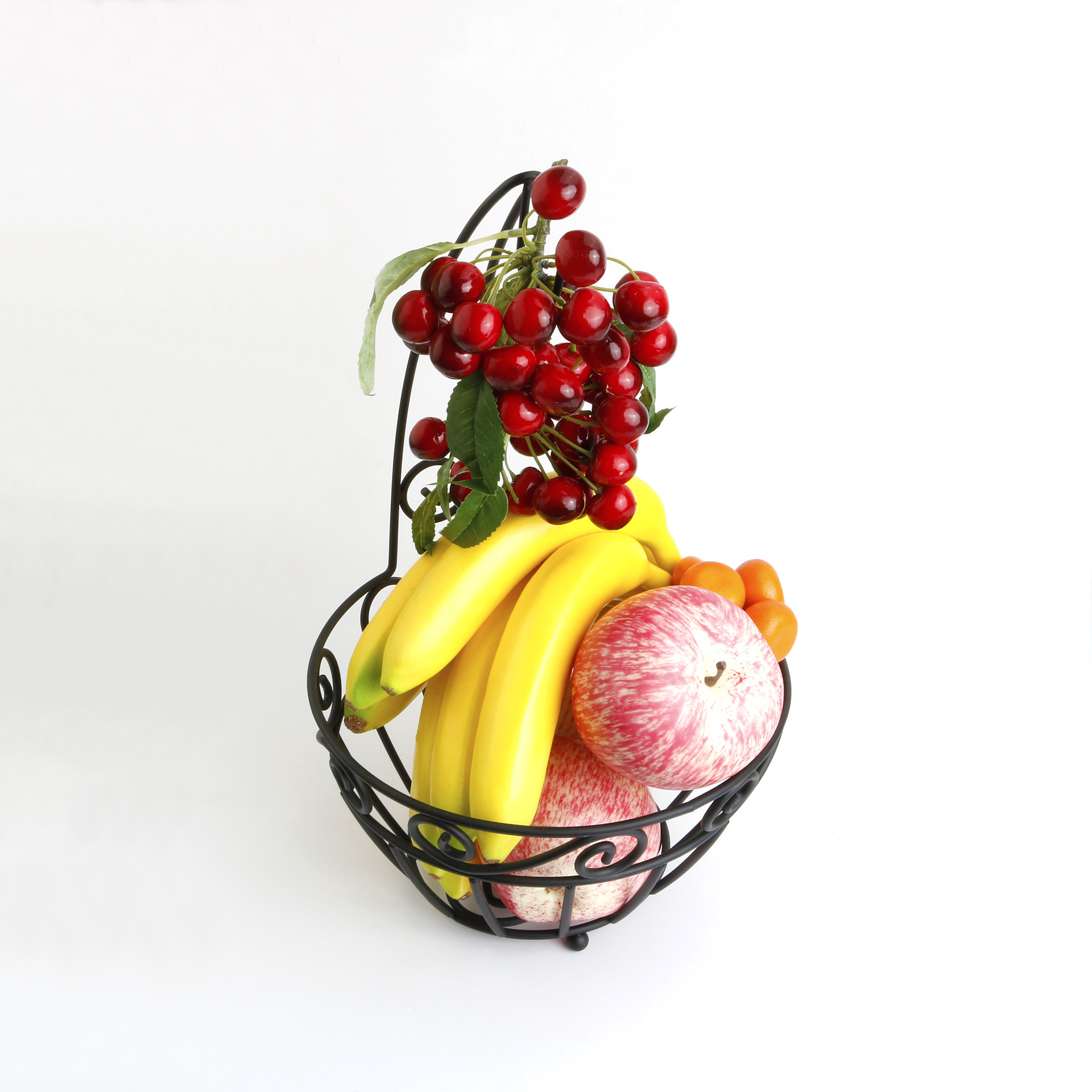 北欧创意铁艺收纳带钩两用水果篮现代水果盘家用零食筐 黑色现货