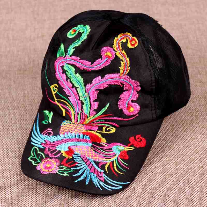 民族绣花帽时尚民族风刺绣凤凰棒球帽休闲网纱帽女式太阳帽