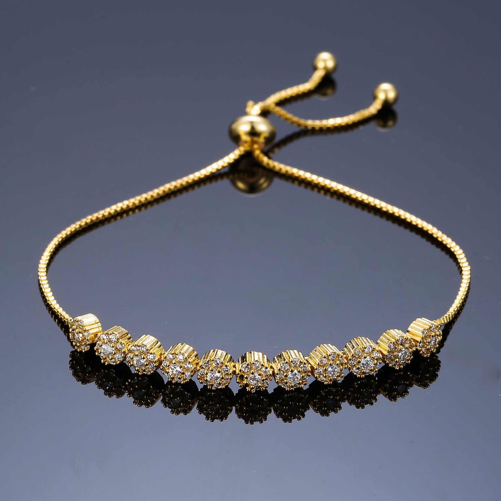 铜微镶锆石手链 女士手链 抽拉手链 珠宝 多钻新款