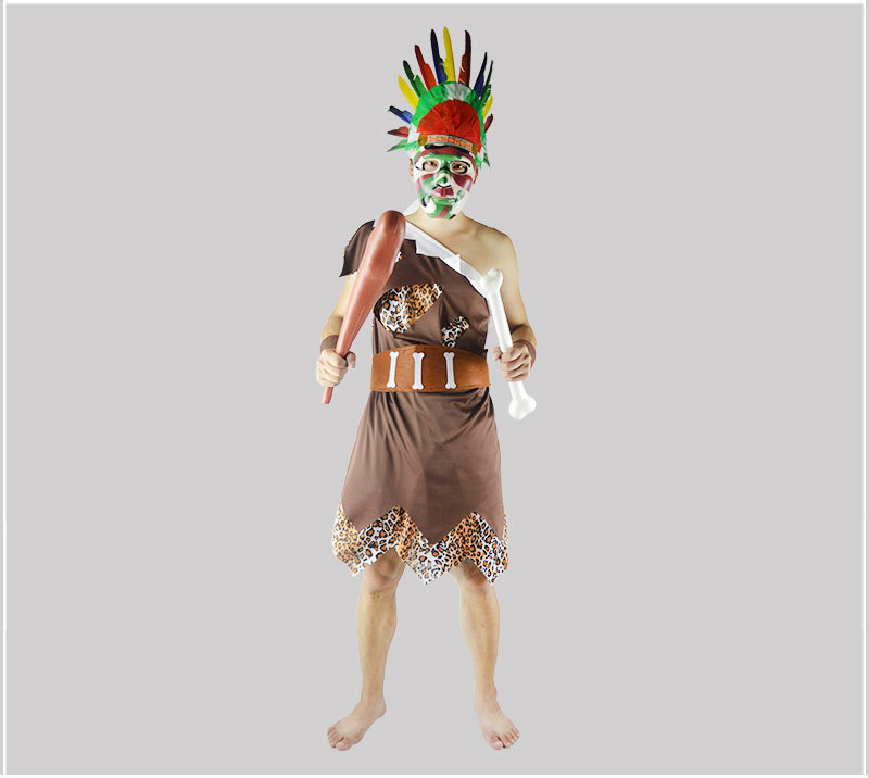 万圣节服装男印第安人服装女野人成人非洲土著原始野人女酋长服装