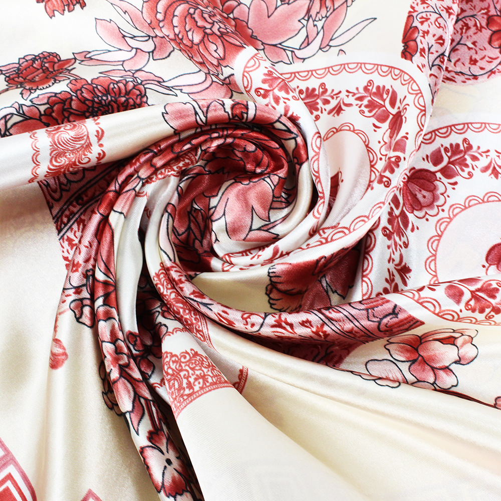 90*90cm大方巾气质优雅女士丝巾中国风印花仿真丝丝巾女装搭配