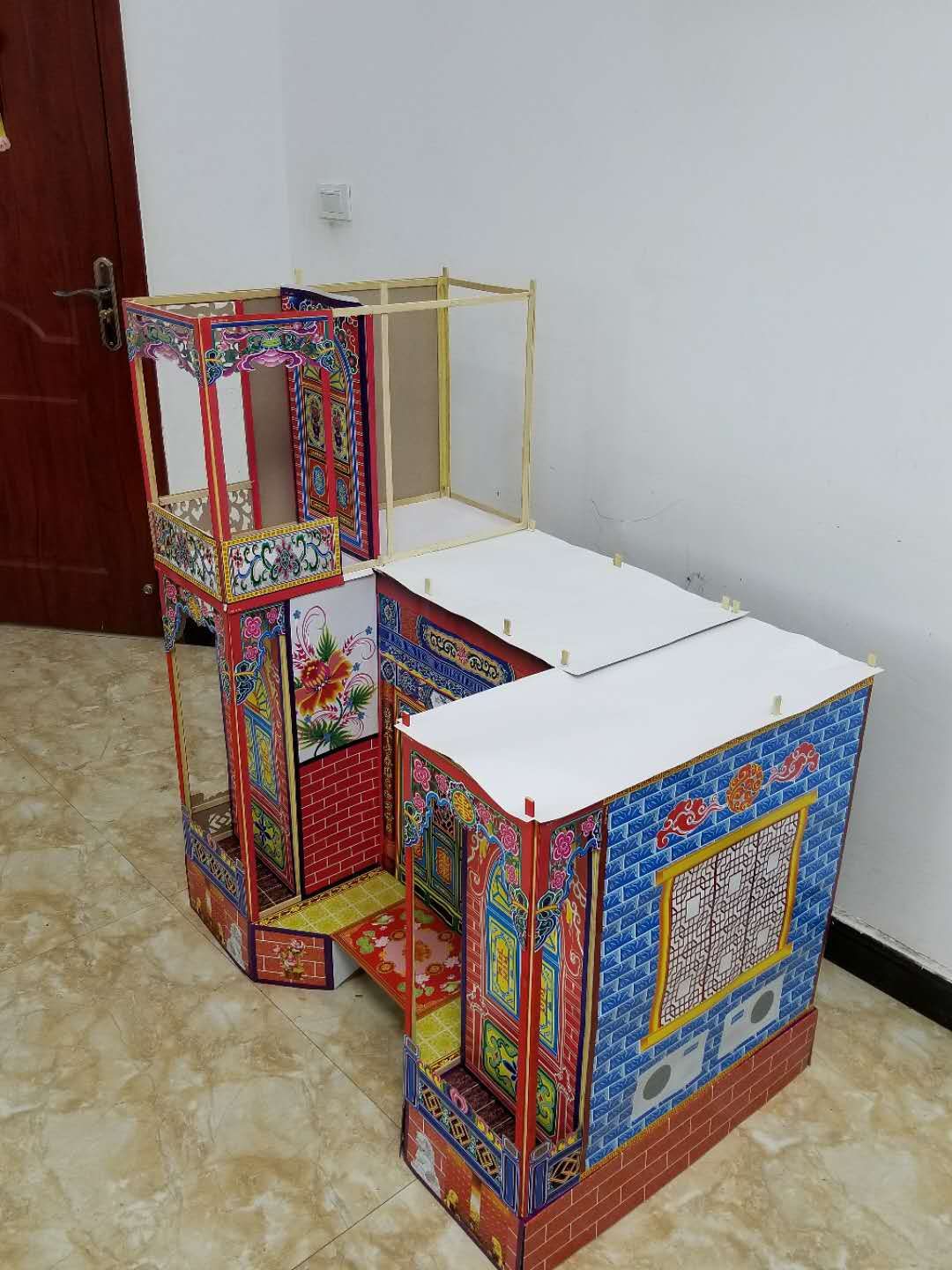 101型带院竹架速装灵房竹片灵屋冥房冥屋折叠别墅殡葬 祭祀用品