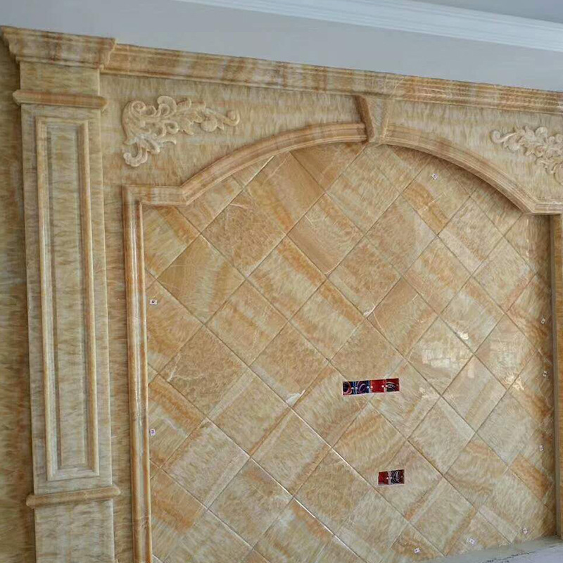 厂家供应米黄玉大理石整体电视背景墙 罗马柱电视背景墙