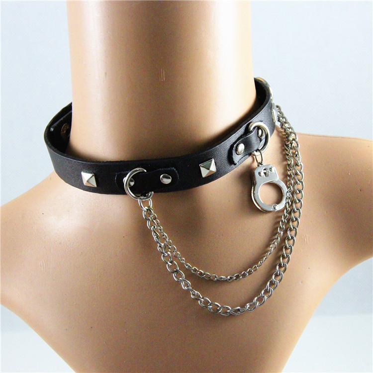 厂家供应欧美热卖新款朋克颈带铁链爪钉摇滚风范项圈跨境货源