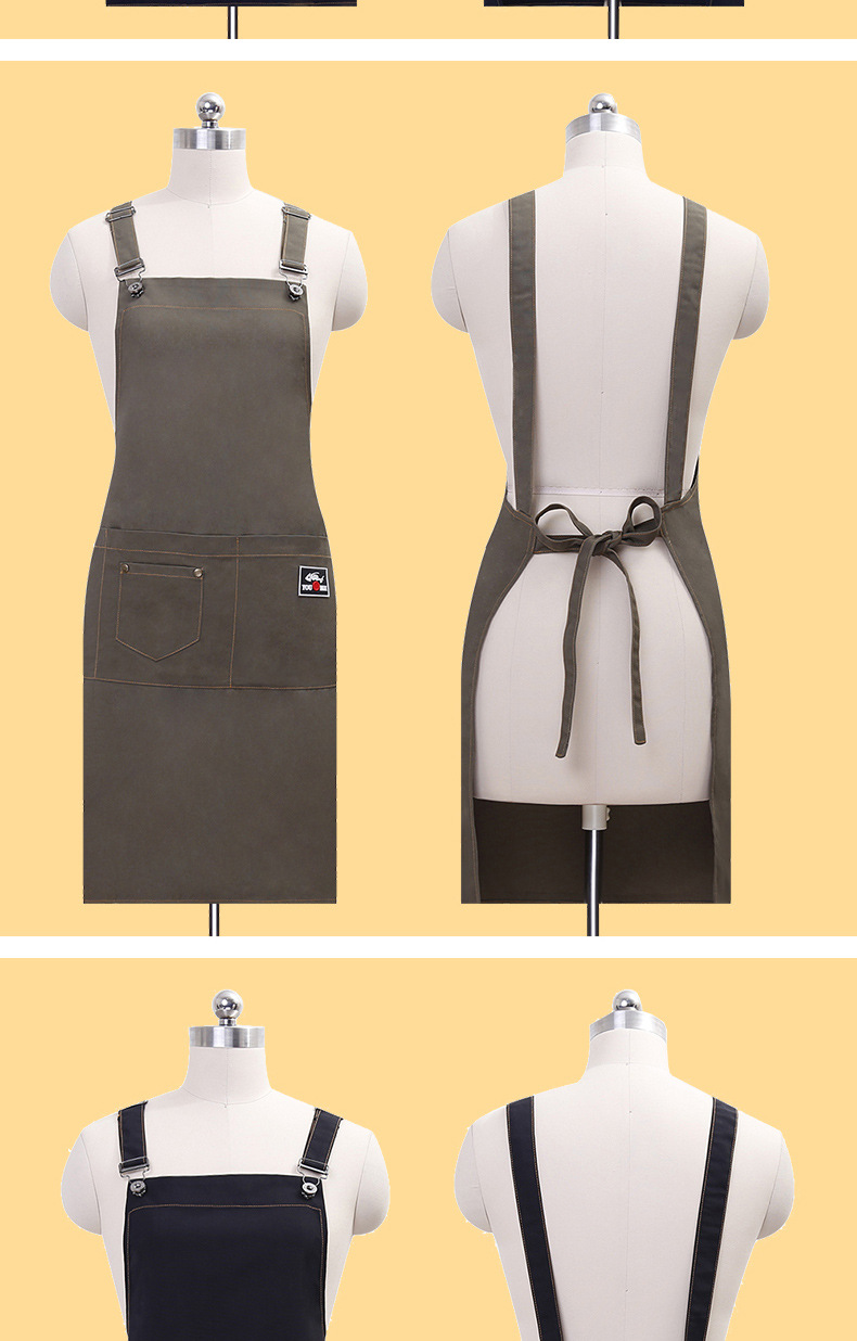 美容美甲网咖水果超市围裙工作服 服务员围裙定制韩版时尚v领围腰