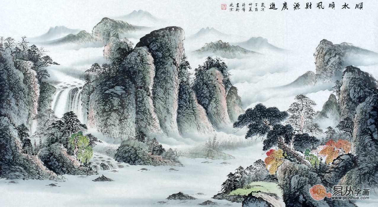 千万别&ldquo;家徒四壁&rdquo;,山水画打造客厅背景墙的奢华