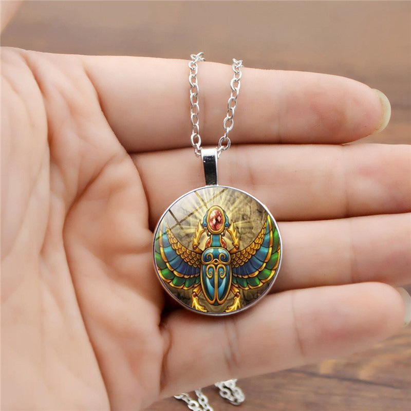 古埃及圣甲虫时光宝石吊坠项链 欧美新款玻璃饰品配饰厂家直销