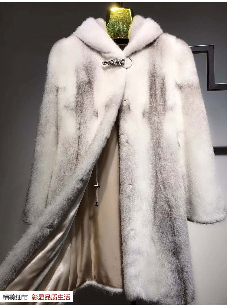2018进口丹麦貂十字整貂长款带帽女貂皮大衣皮草批发