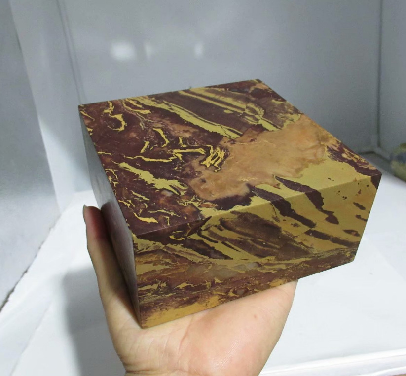 8cm叶腊石精品黑黄木纹图纹石摆件金石篆刻印章大章寿山