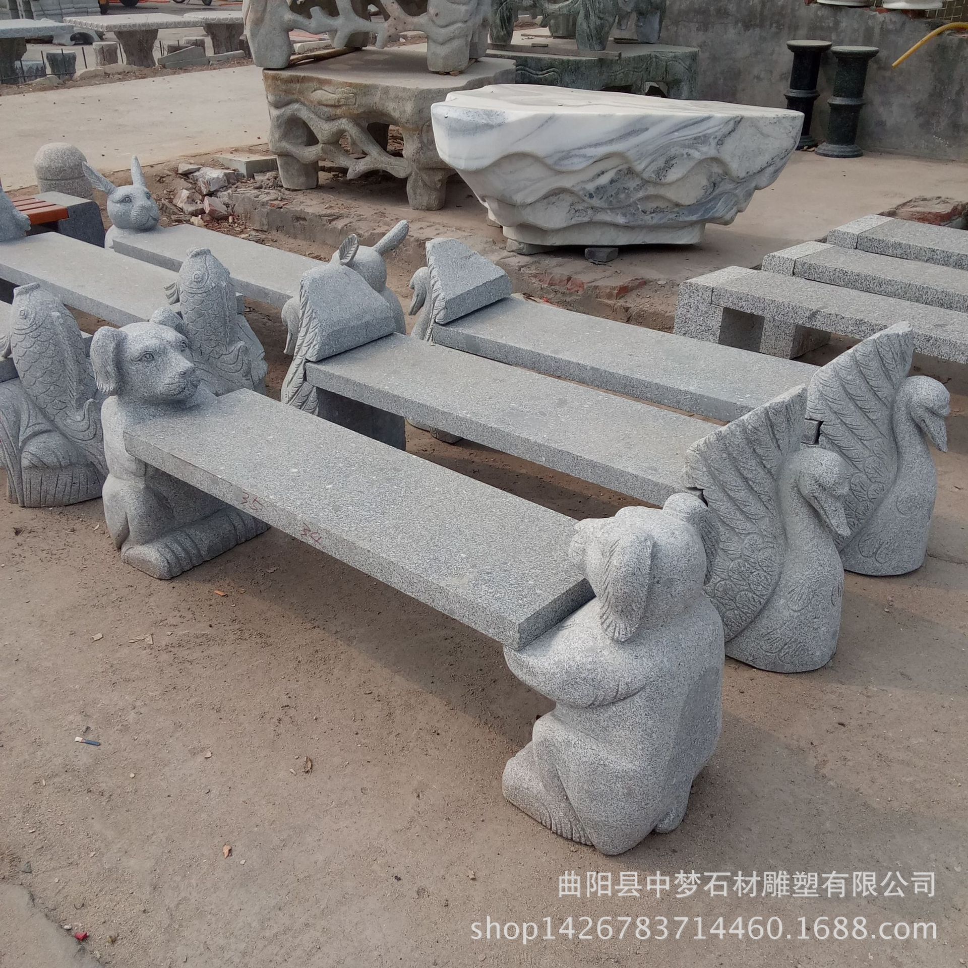 厂家直销石雕动物长条石凳子 花岗岩公园长凳座椅 户外广场长石椅