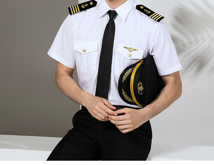 海员衬衣男机师制服海军衬衫航空飞行员空少衬衫军官演出服白衬衫