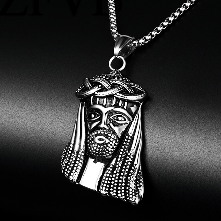 欧美饰品 不锈钢耶稣头像项链 钛钢男士复古吊坠挂饰厂家一件代发