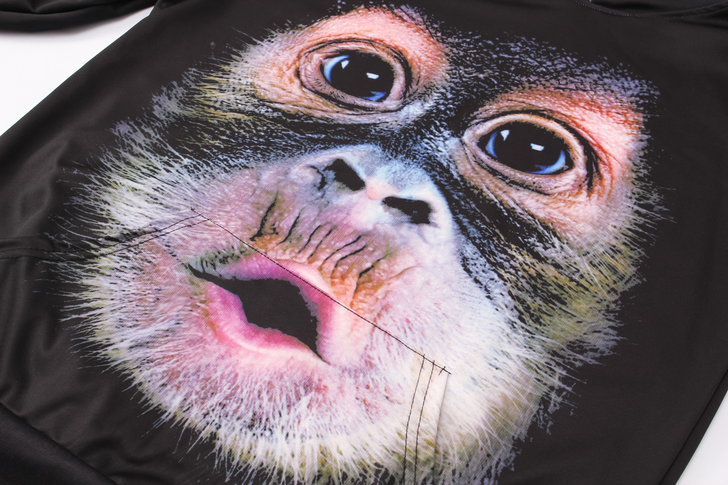 3d大码网红连帽卫衣黑色猴子帽衫长袖肥胖外衣动物图案创意现货批