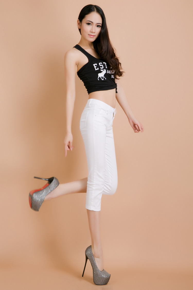 2018夏季韩版糖果彩色牛仔七分裤显瘦大码时尚女铅笔裤子厂家直销